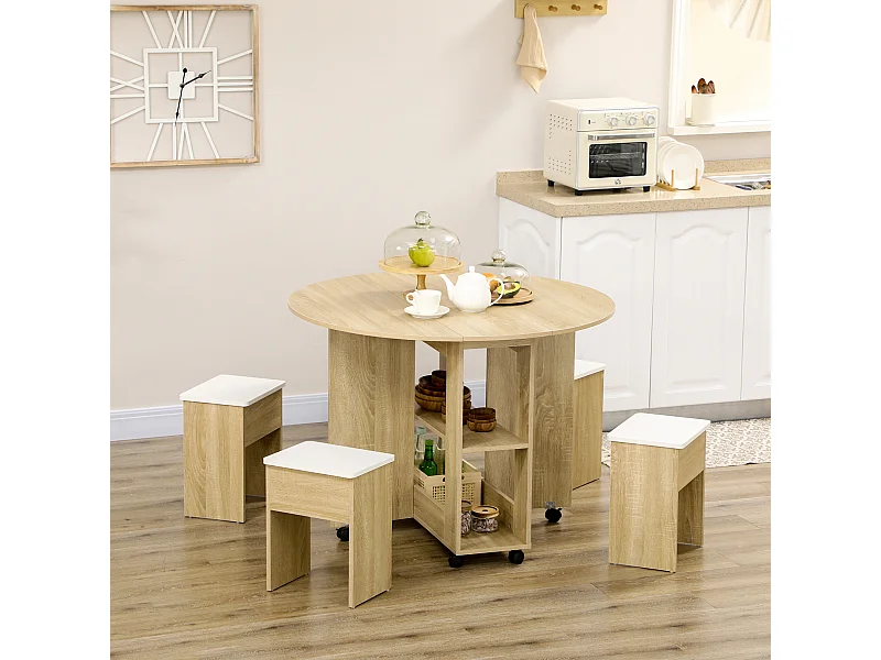 Set tavolo rotondo e sedie 5 pezzi in truciolato color rovere