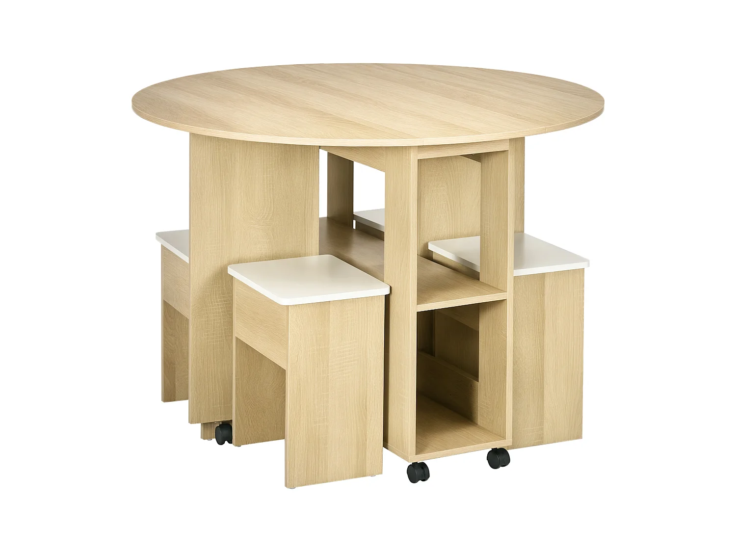 Set tavolo rotondo e sedie 5 pezzi in truciolato color rovere