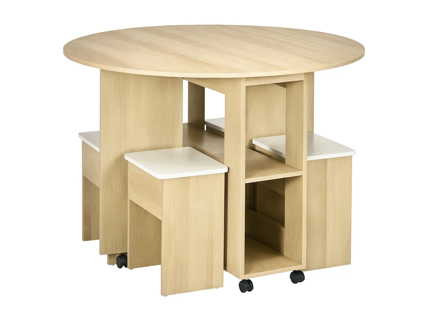 Set tavolo rotondo e sedie 5 pezzi in truciolato color rovere