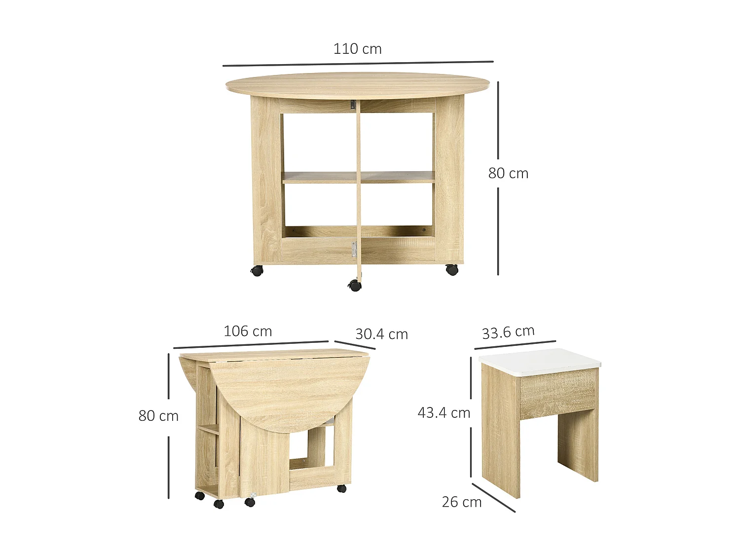 Set tavolo rotondo e sedie 5 pezzi in truciolato color rovere