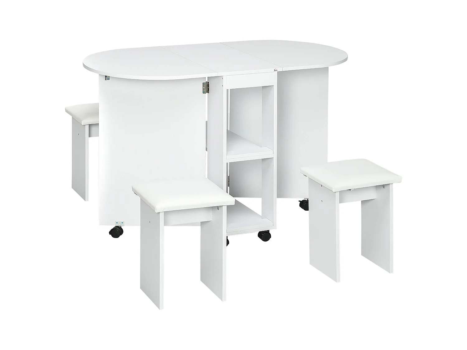 Set 5 pz tavolo pieghevole da pranzo con 2 ripiani e 4 sgabelli