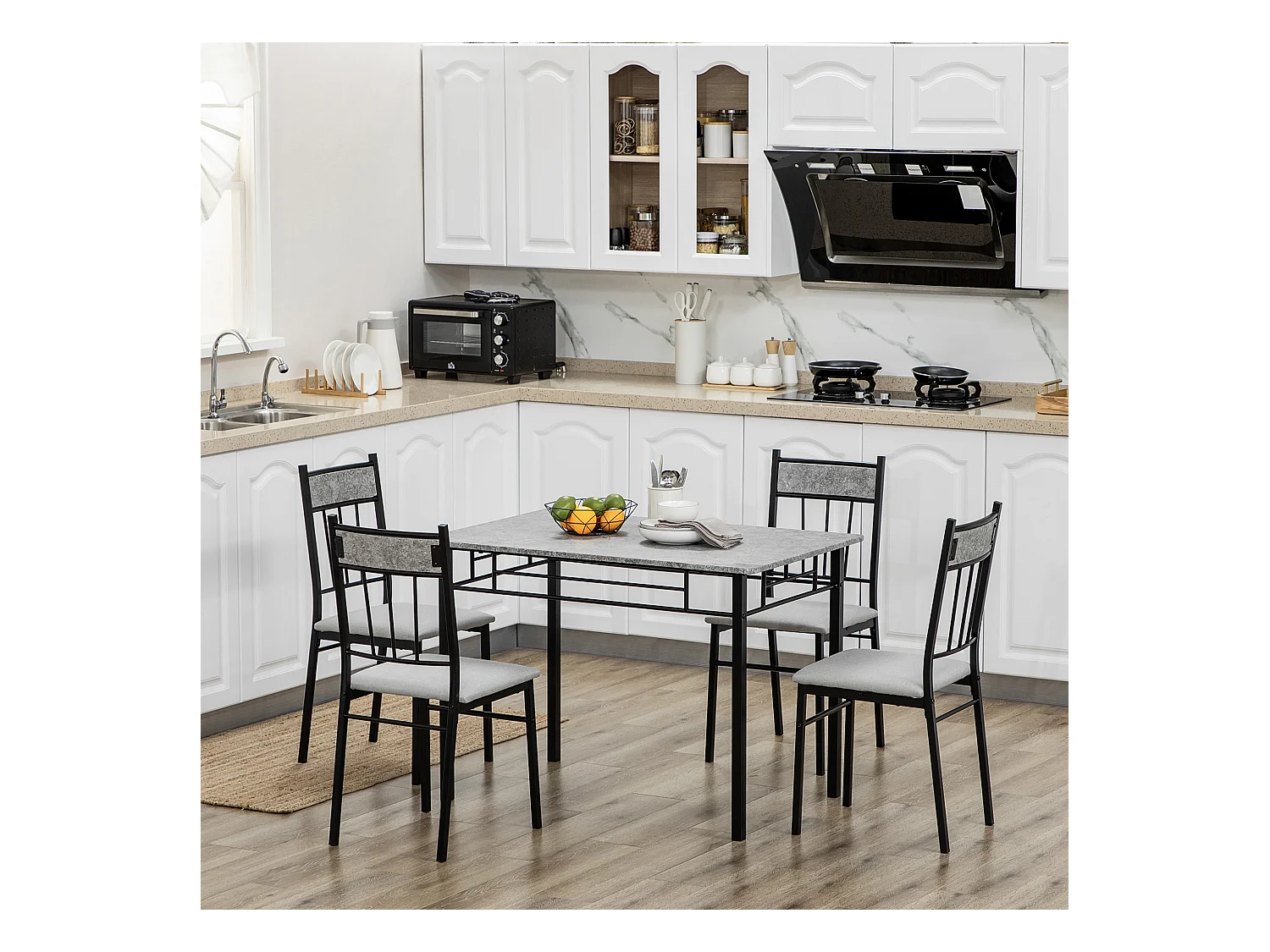 Set tavolo rettangolare 4 sedie da pranzo con seduta imbottita