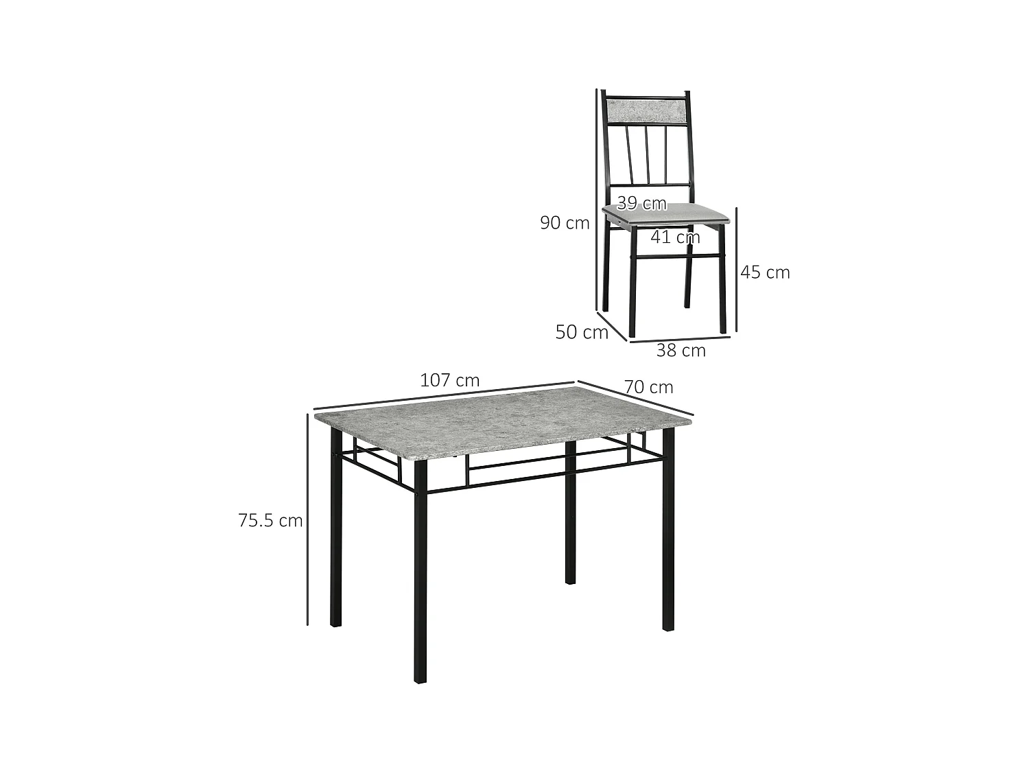 Set tavolo rettangolare 4 sedie da pranzo con seduta imbottita