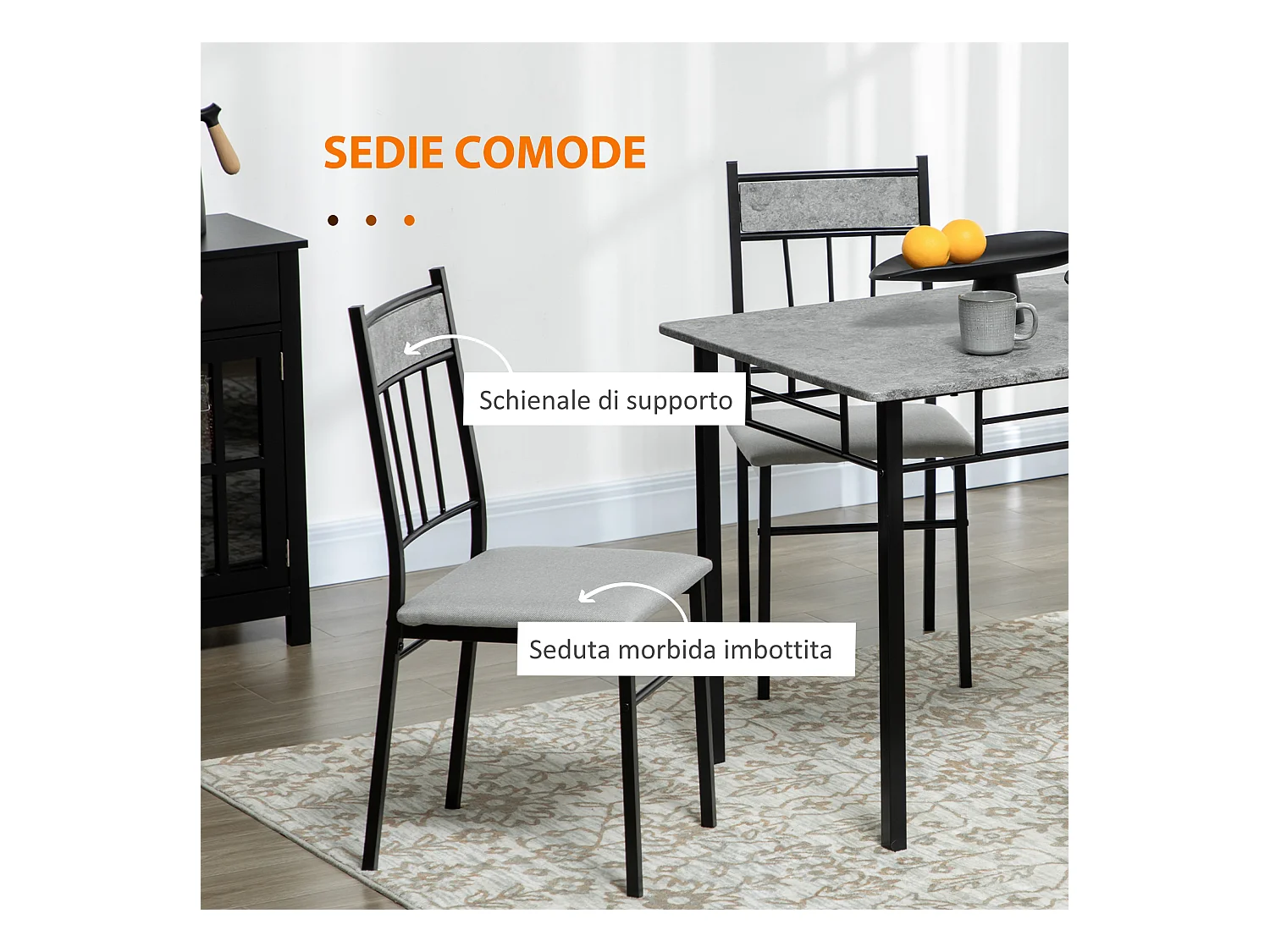 Set tavolo rettangolare 4 sedie da pranzo con seduta imbottita