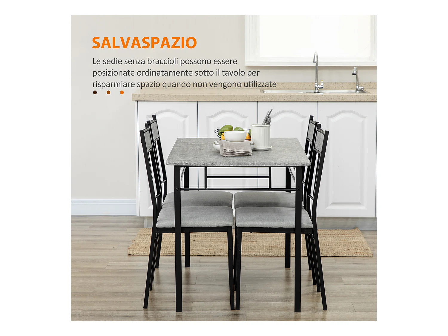 Set tavolo rettangolare 4 sedie da pranzo con seduta imbottita