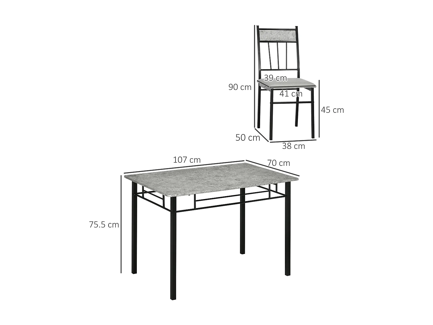 Set tavolo rettangolare 4 sedie da pranzo con seduta imbottita