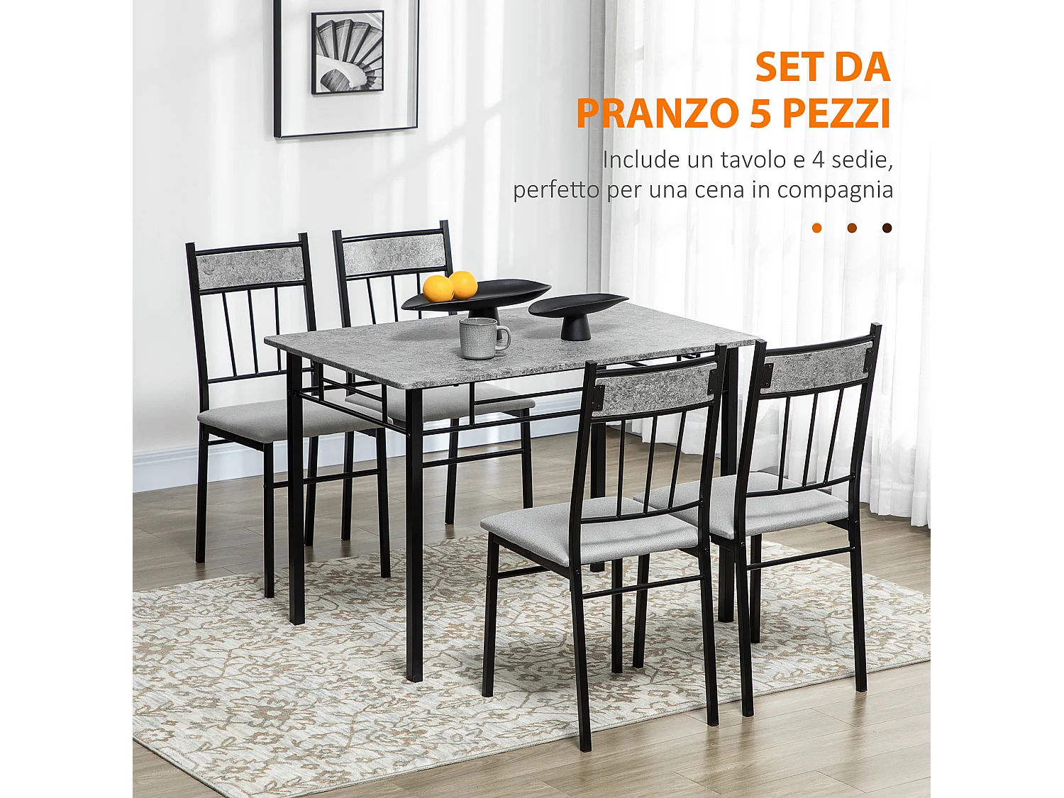 Set tavolo rettangolare 4 sedie da pranzo con seduta imbottita