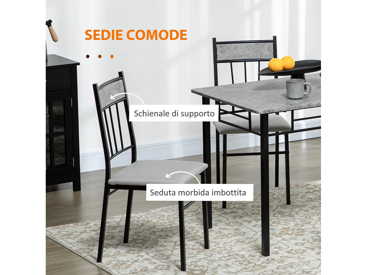 Set tavolo rettangolare 4 sedie da pranzo con seduta imbottita