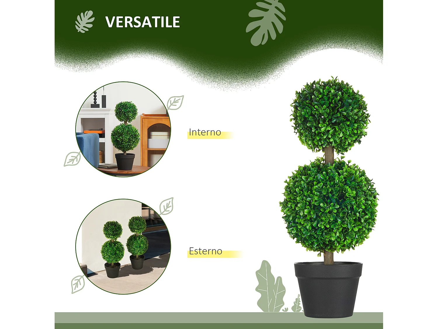 Set da 2 piante di bosso a 2 sfere con vaso incluso 60 cm