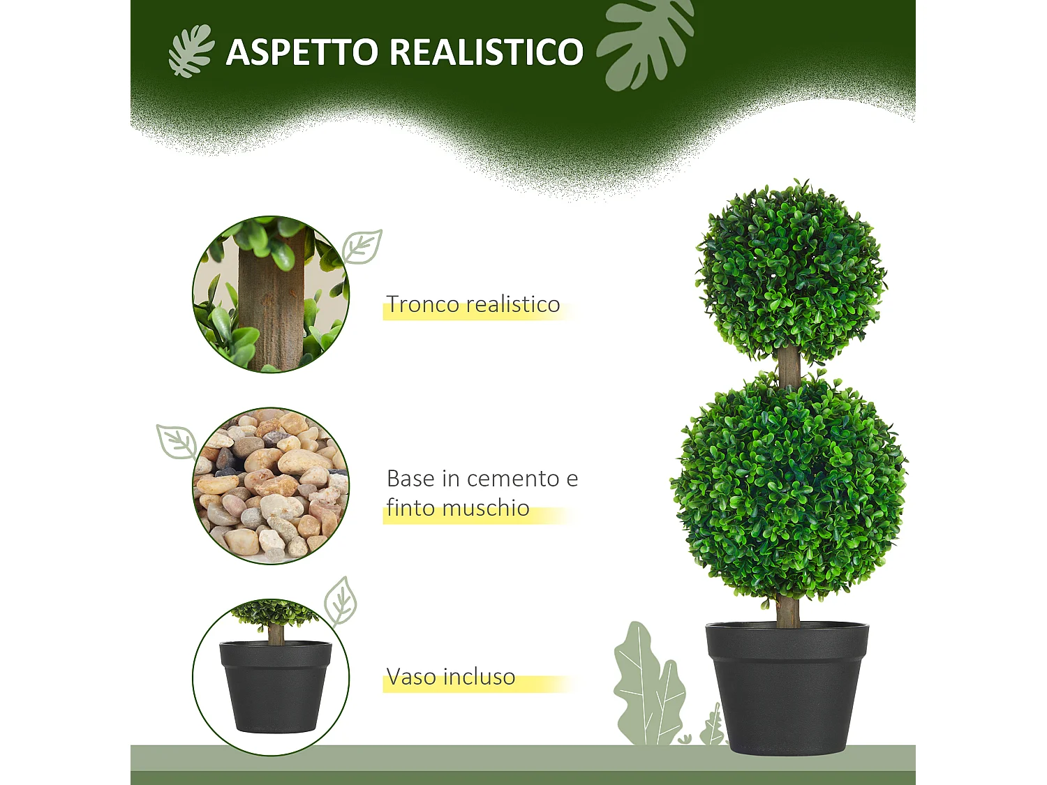 Set da 2 piante di bosso a 2 sfere con vaso incluso 60 cm