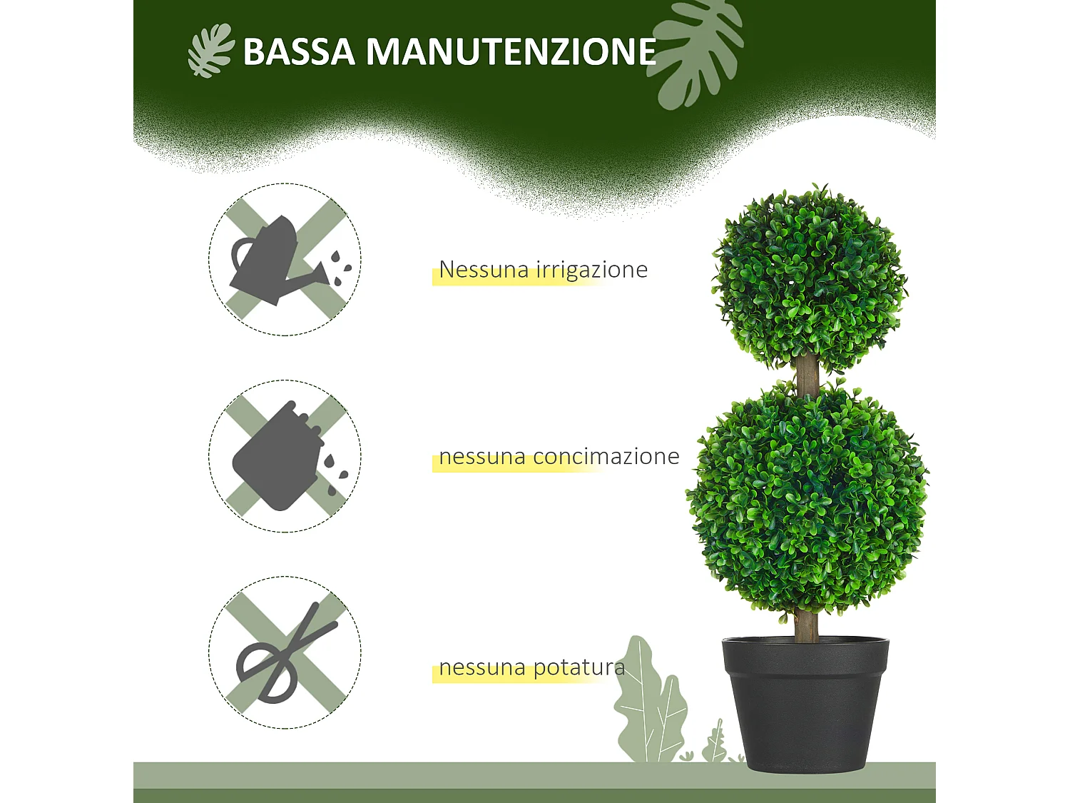 Set da 2 piante di bosso a 2 sfere con vaso incluso 60 cm