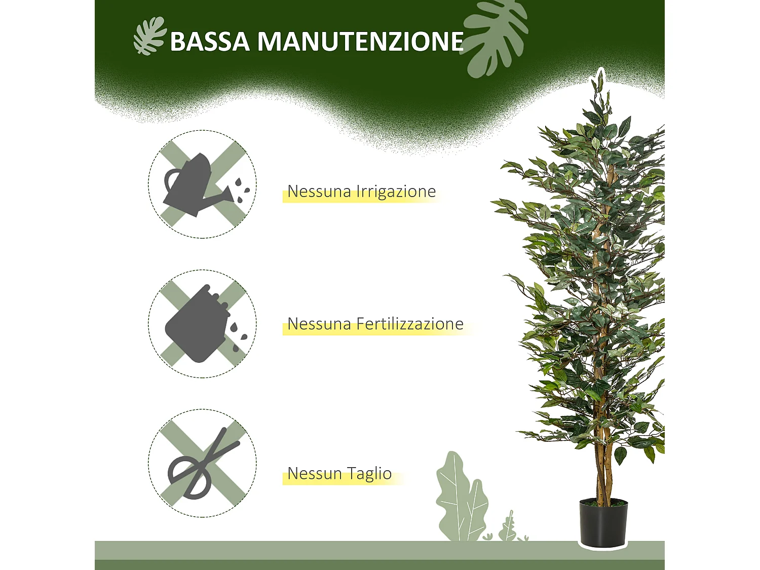 Pianta finta di ficus alta 150cm per interno ed esterno con vaso