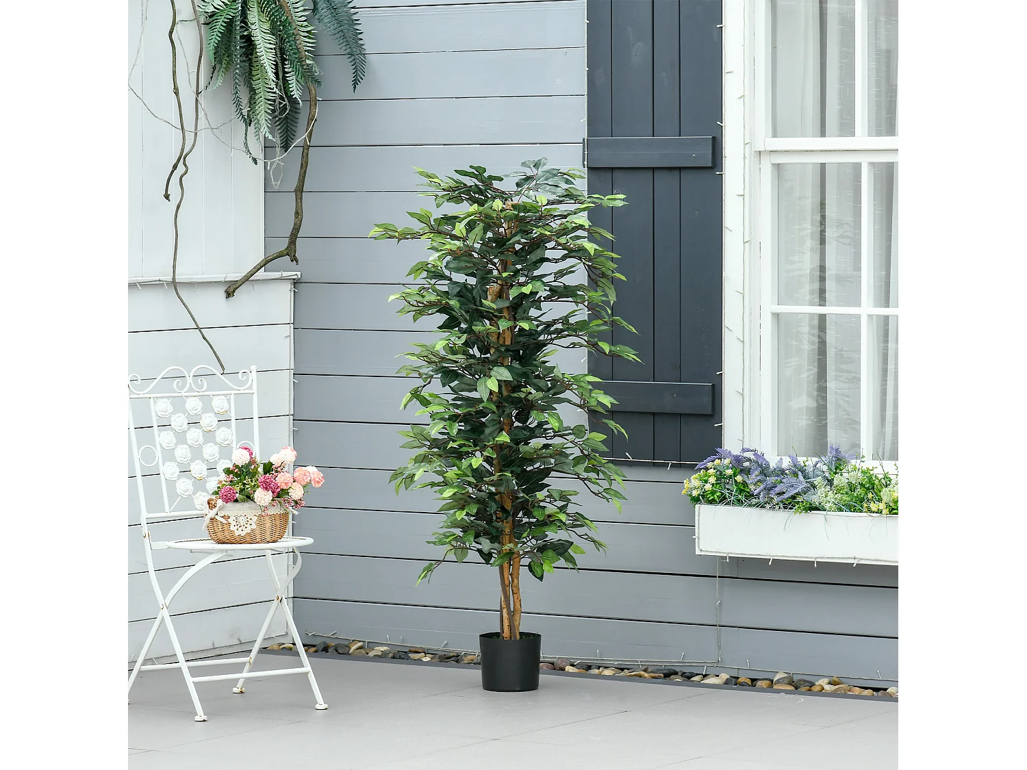 Pianta finta di ficus alta 150cm per interno ed esterno con vaso