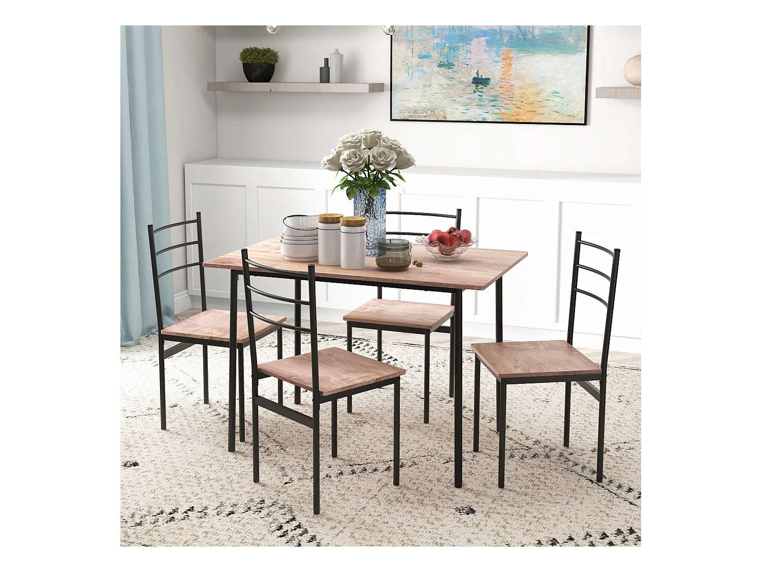 Set tavolo e sedie 5pz con tavolo rettangolare sedie moderne