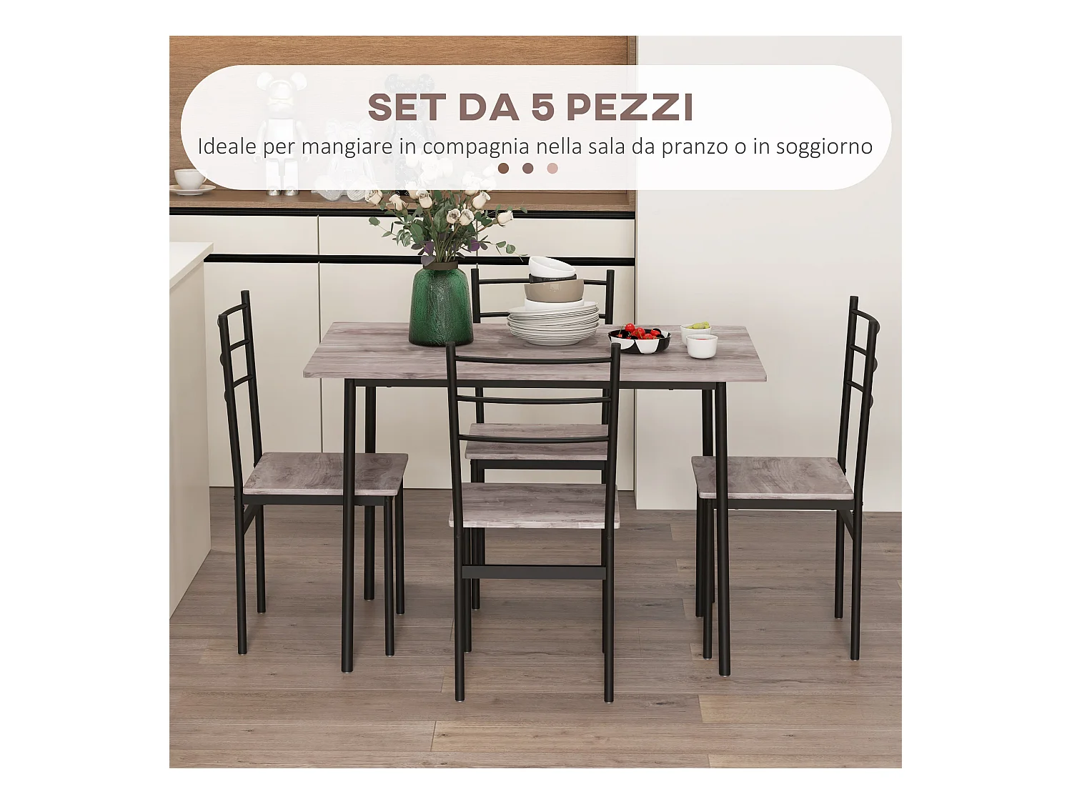 Set tavolo e sedie 5pz con tavolo rettangolare sedie moderne
