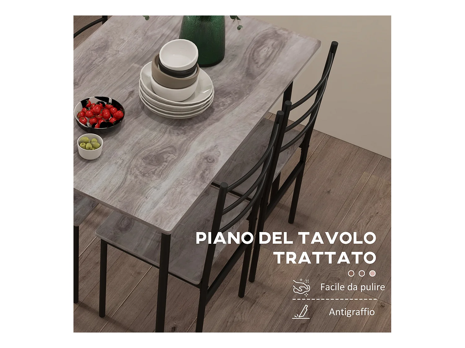 Set tavolo e sedie 5pz con tavolo rettangolare sedie moderne