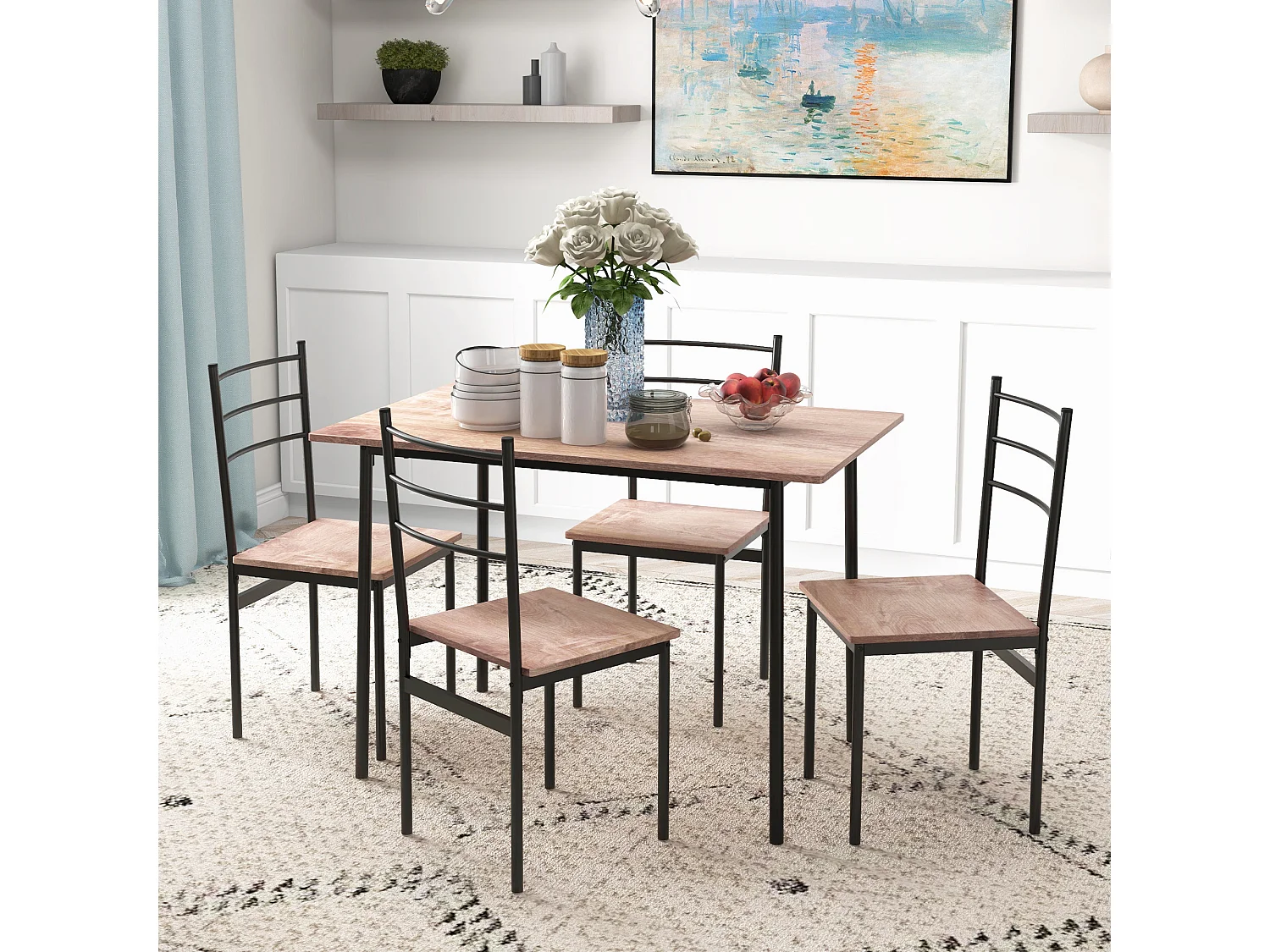 Set tavolo e sedie 5pz con tavolo rettangolare sedie moderne