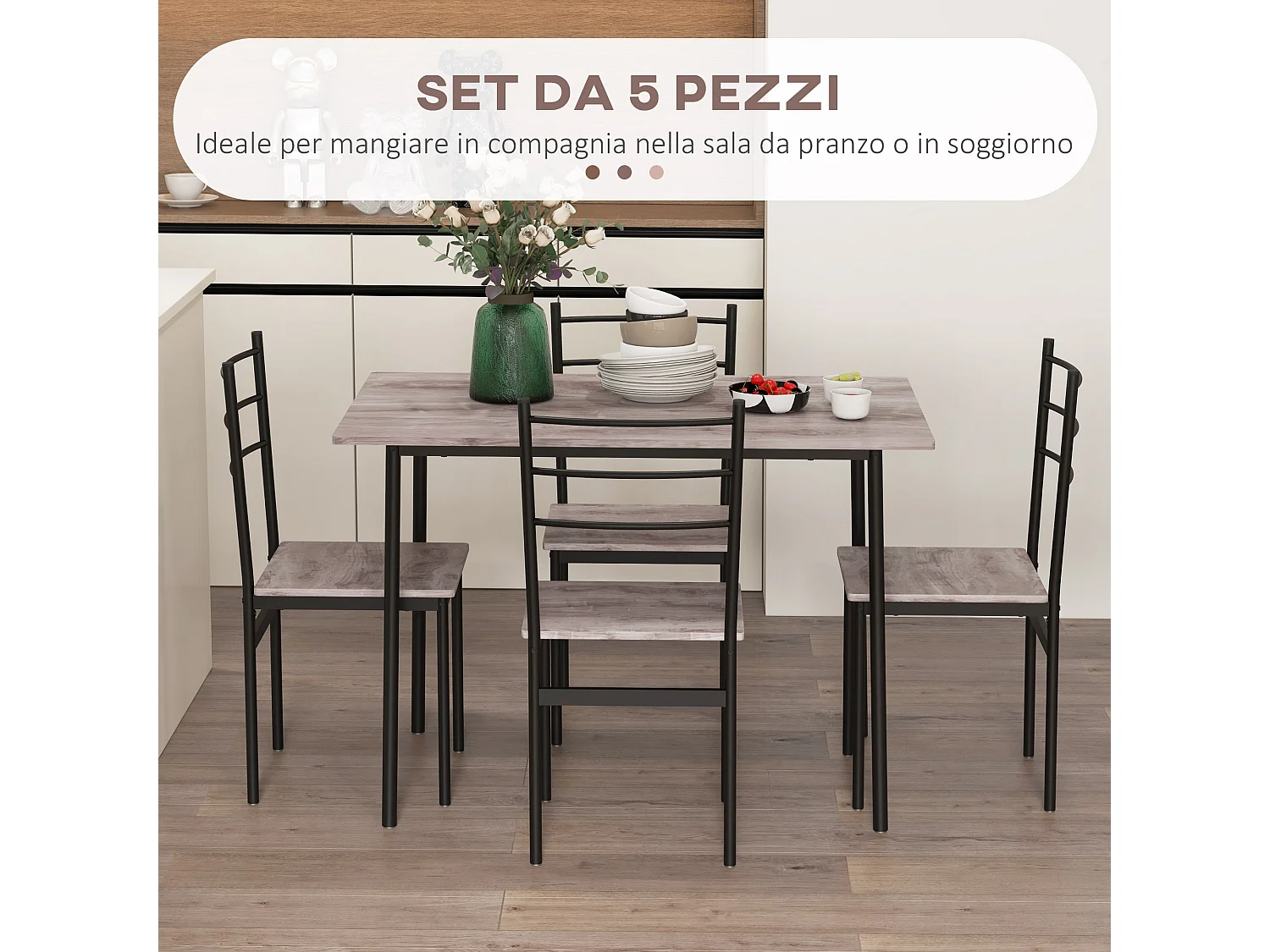 Set tavolo e sedie 5pz con tavolo rettangolare sedie moderne