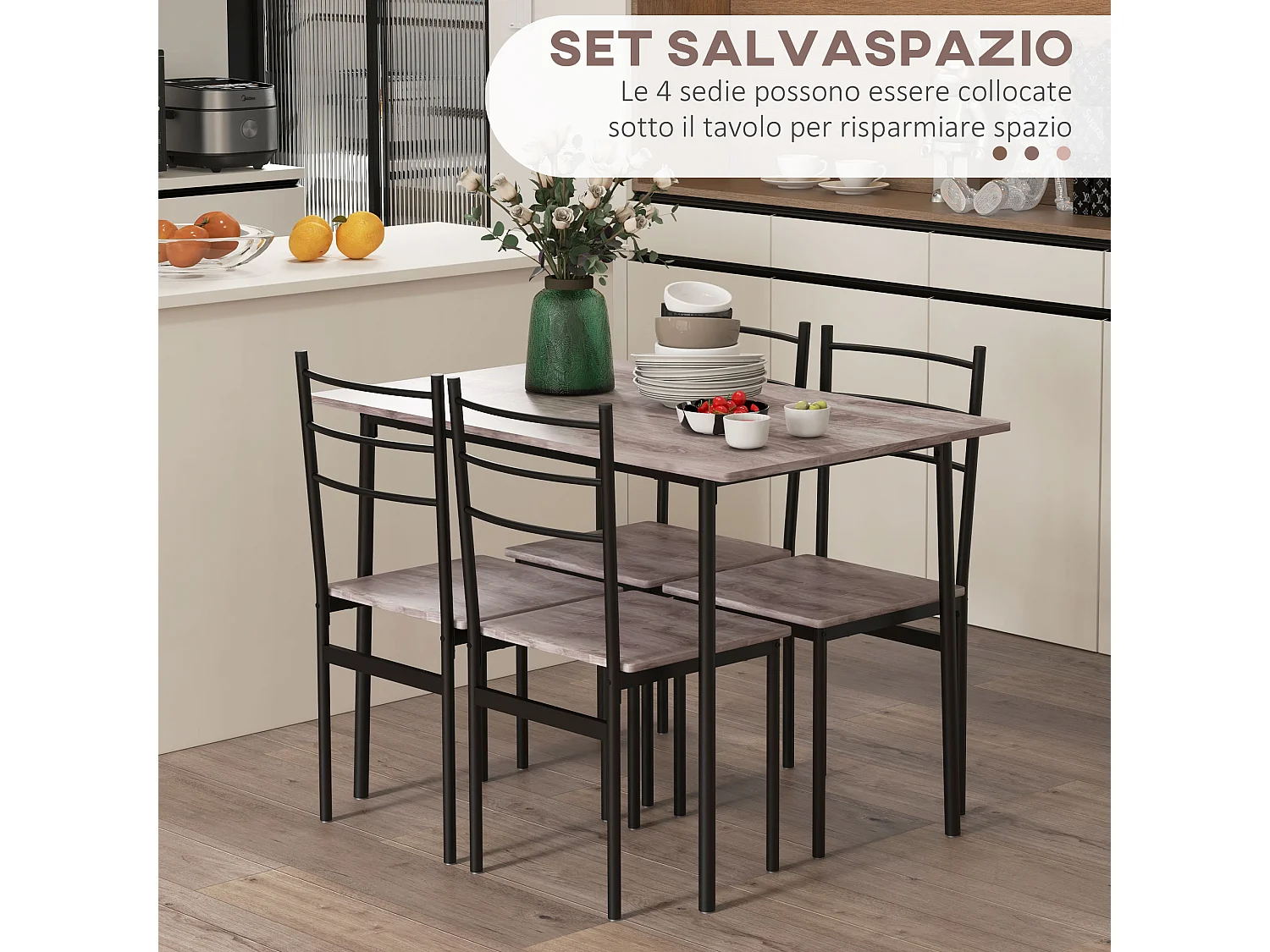 Set tavolo e sedie 5pz con tavolo rettangolare sedie moderne