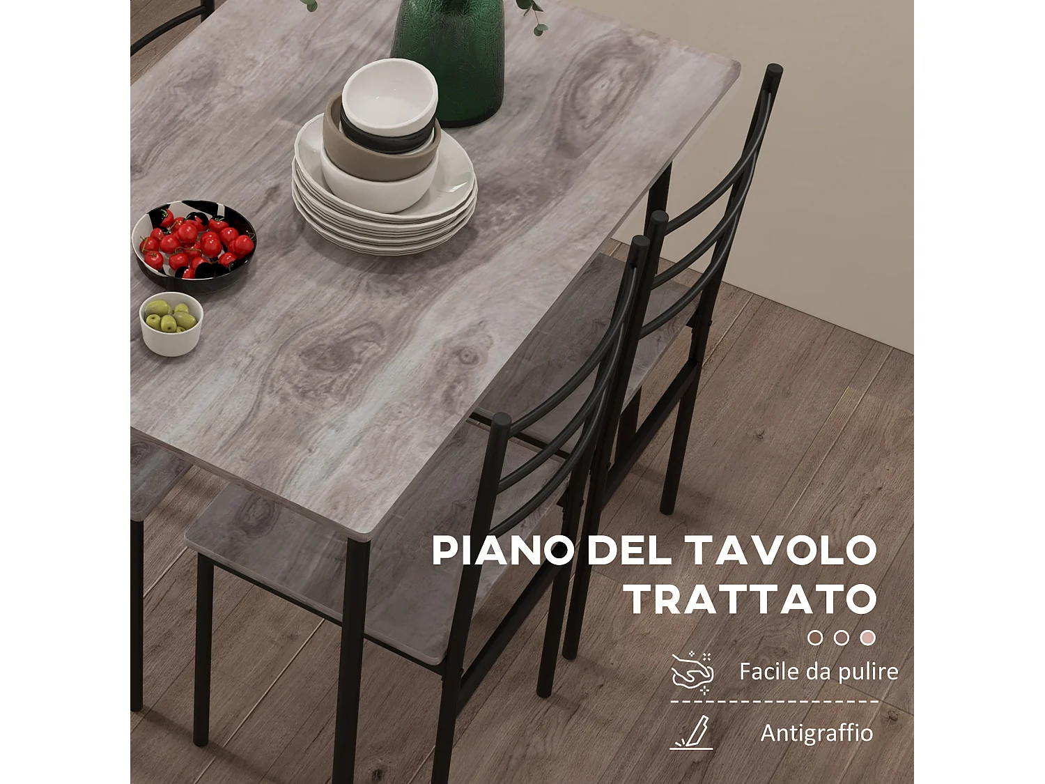 Set tavolo e sedie 5pz con tavolo rettangolare sedie moderne