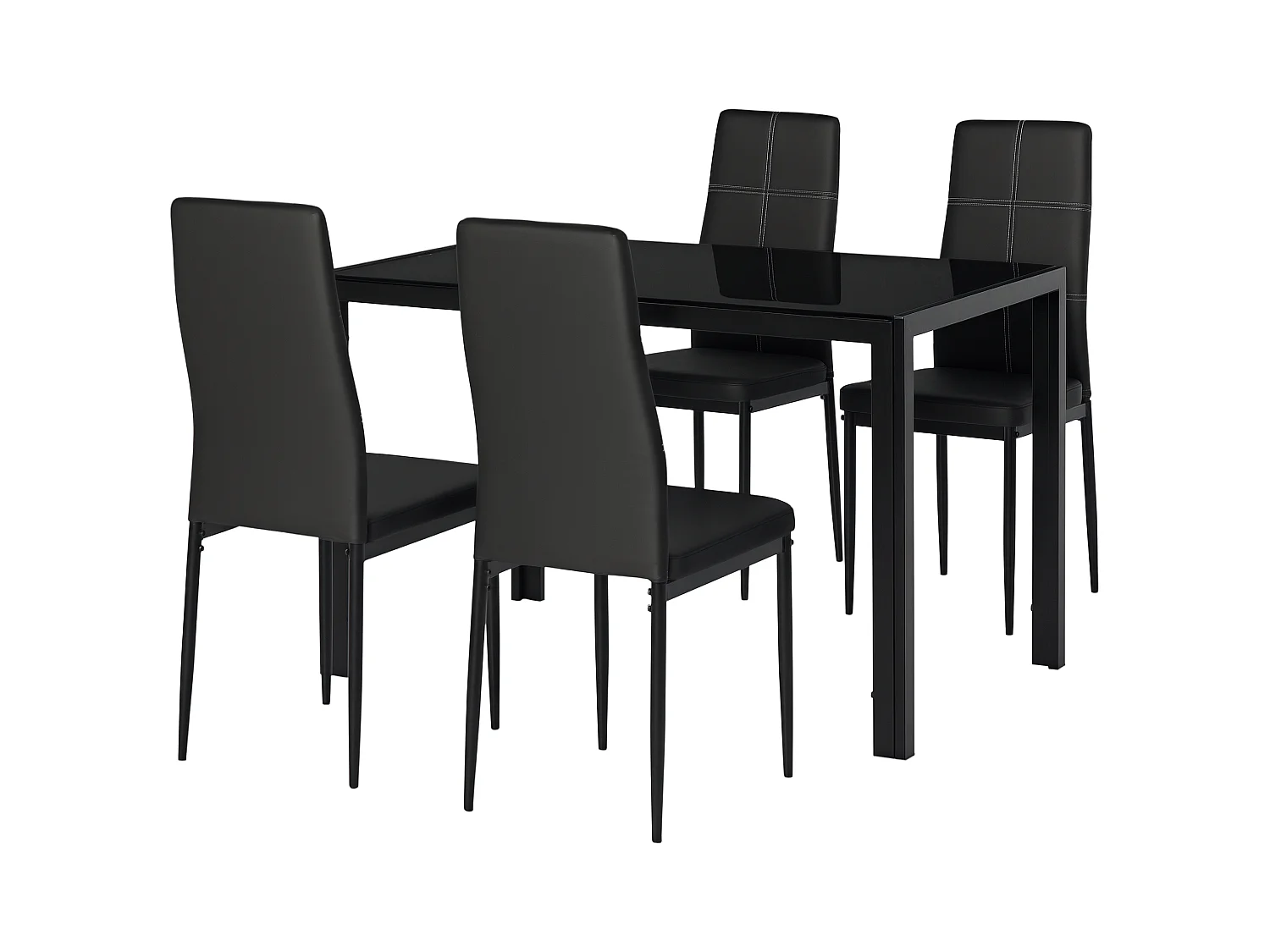 Set 5 Pezzi da Pranzo in Similpelle Metallo e Vetro Nero