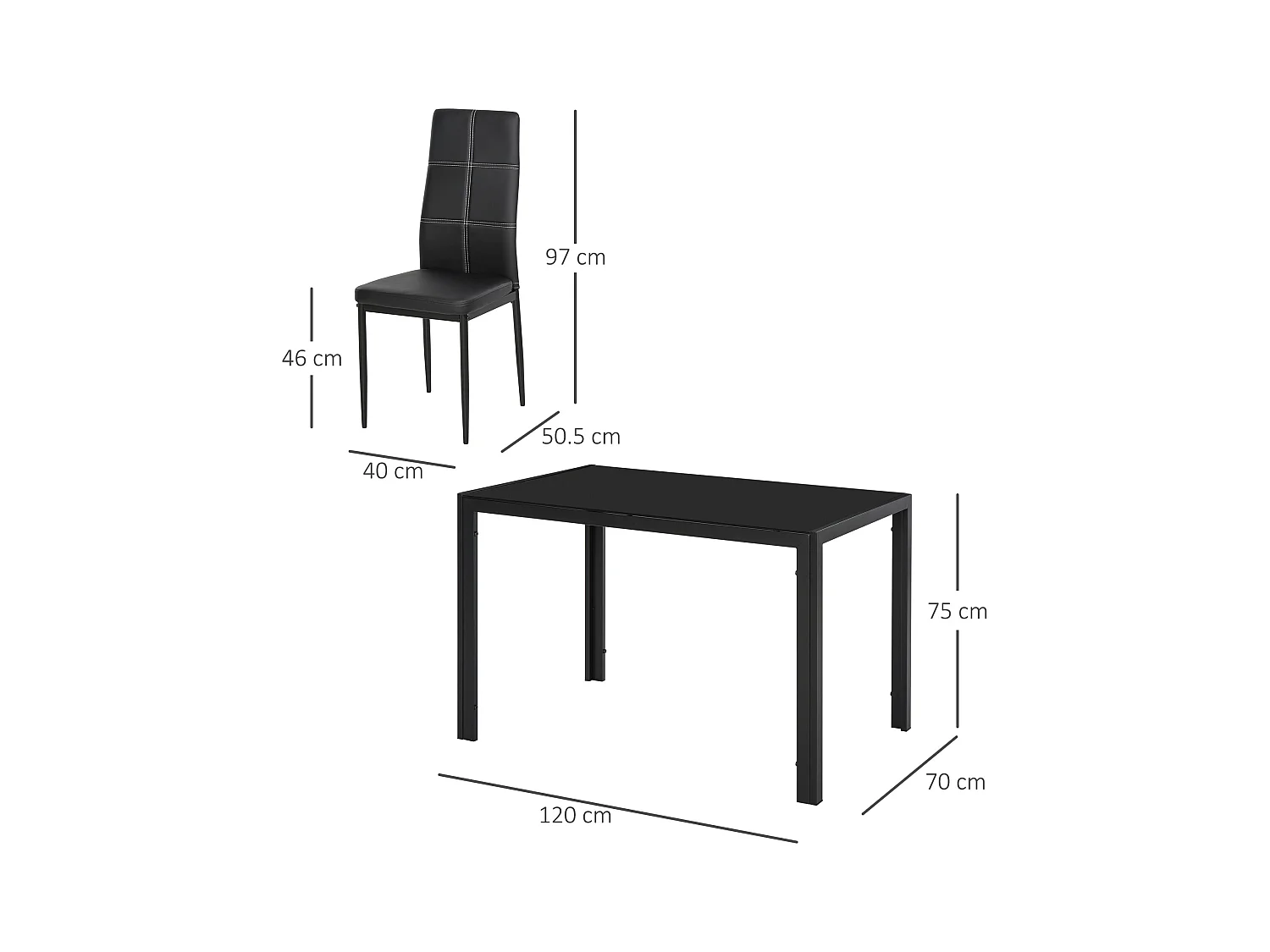 Set 5 Pezzi da Pranzo in Similpelle Metallo e Vetro Nero
