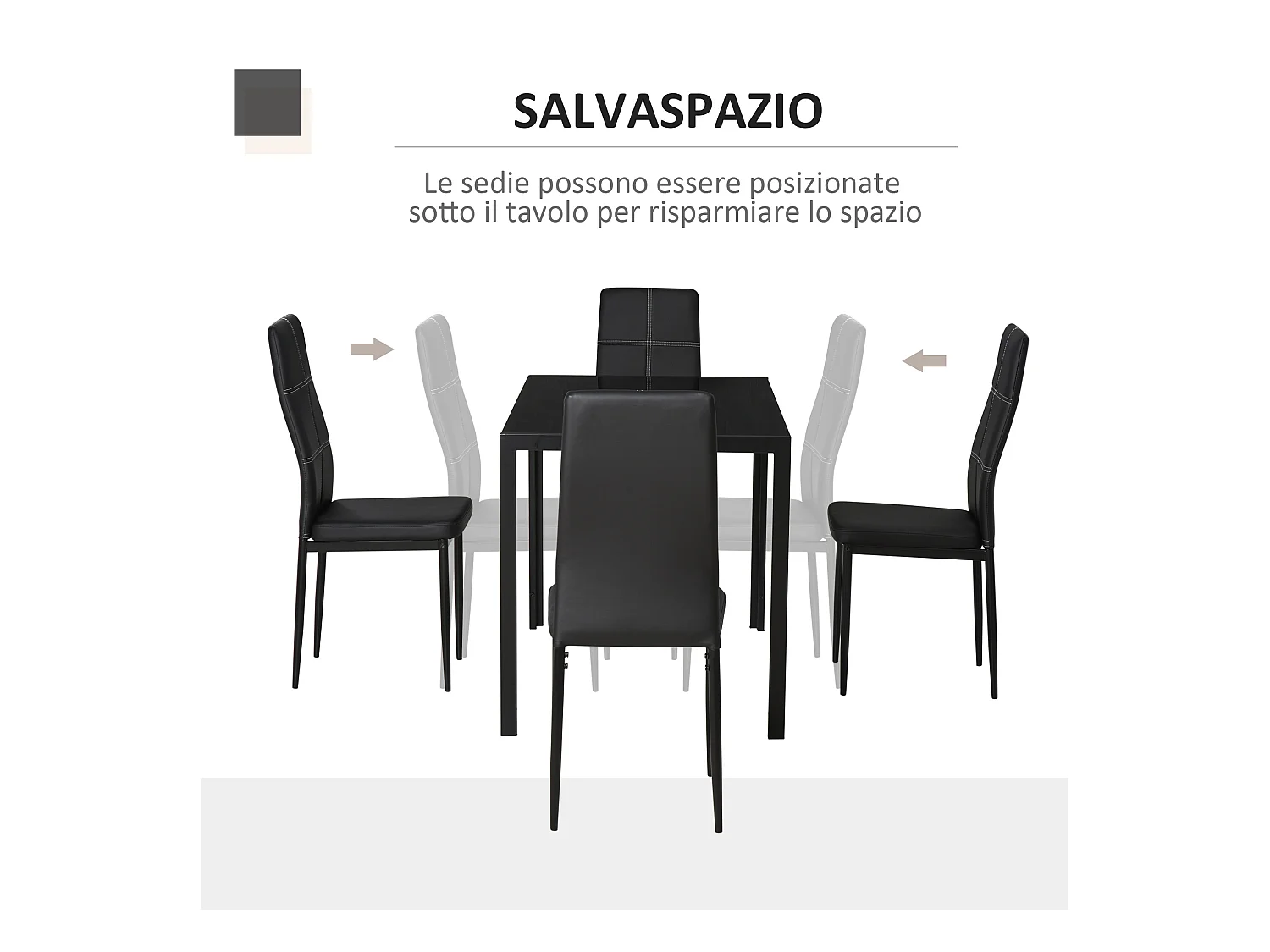 Set 5 Pezzi da Pranzo in Similpelle Metallo e Vetro Nero