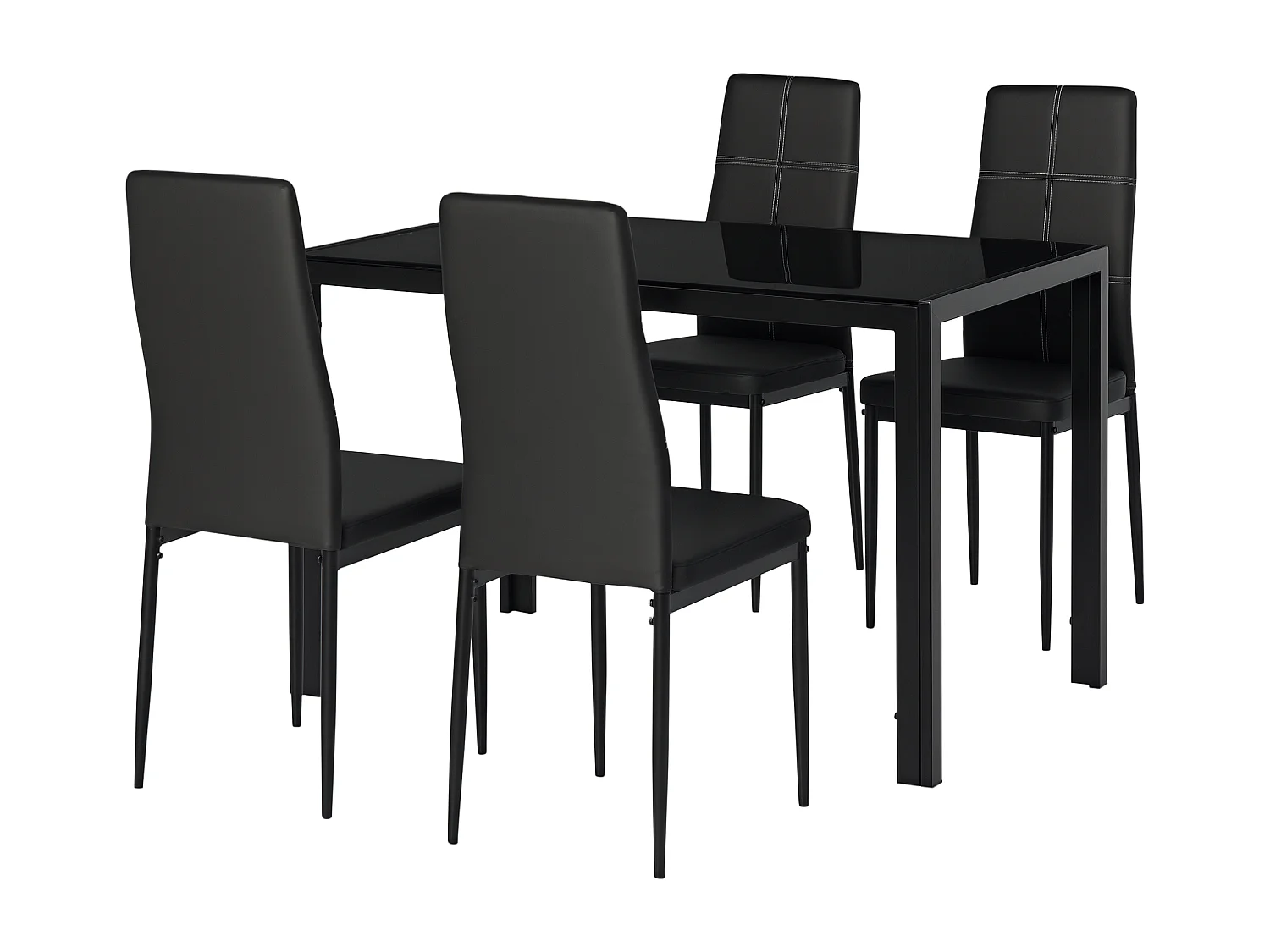 Set 5 Pezzi da Pranzo in Similpelle Metallo e Vetro Nero