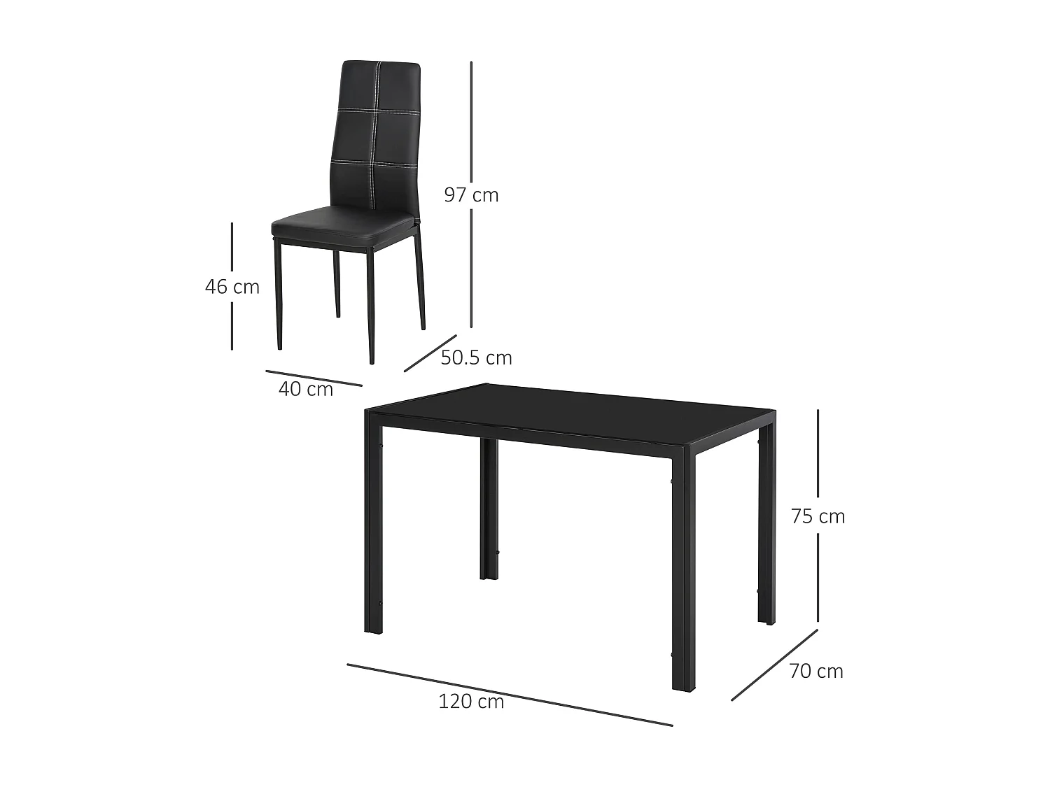 Set 5 Pezzi da Pranzo in Similpelle Metallo e Vetro Nero