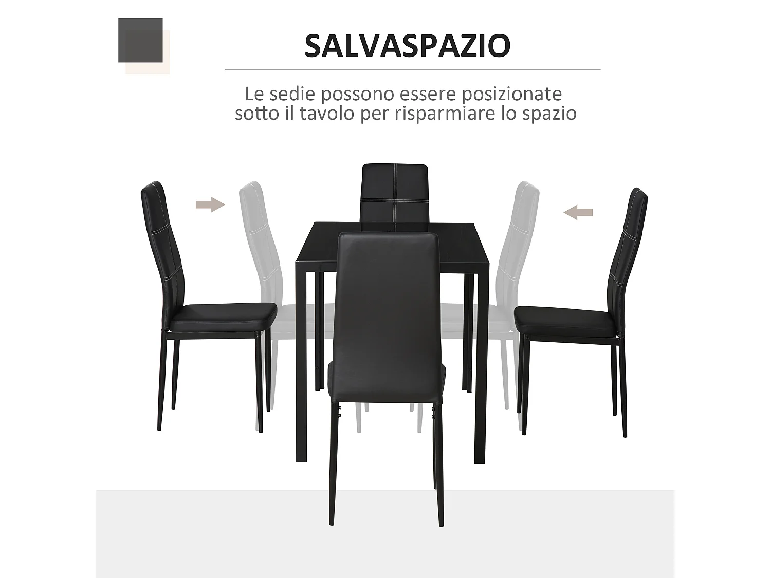 Set 5 Pezzi da Pranzo in Similpelle Metallo e Vetro Nero