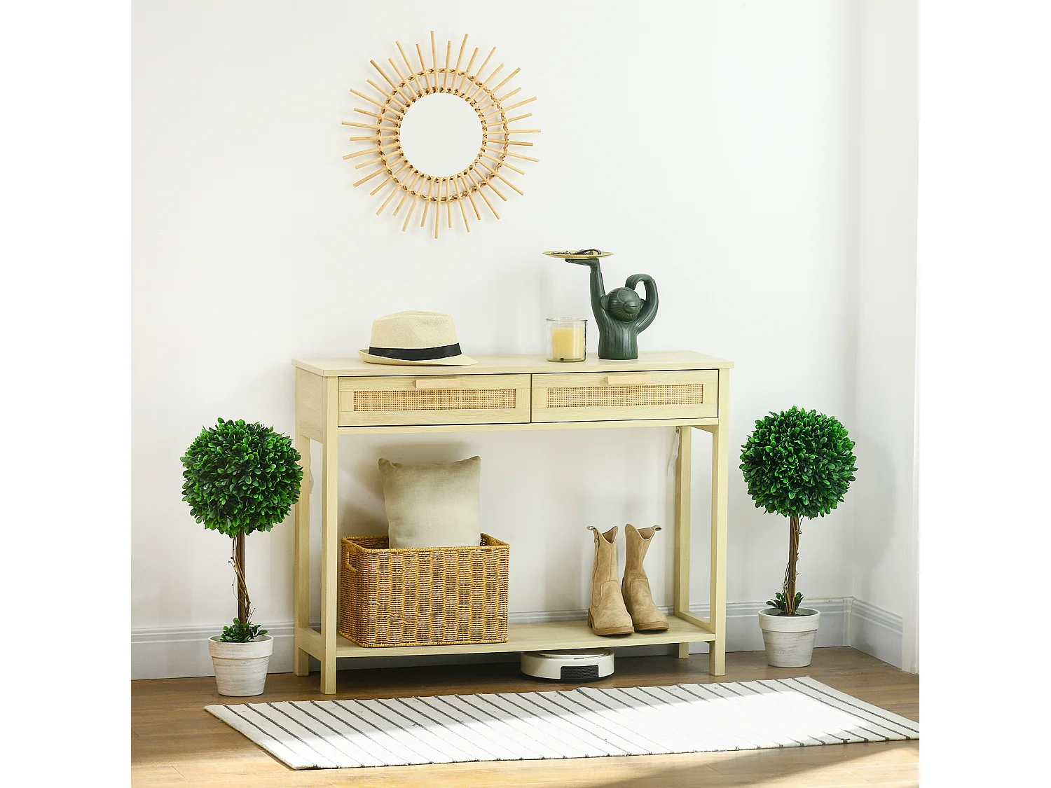 Set 2 piante artificiali alberi di bosso con vaso ø28x60cm e muschio