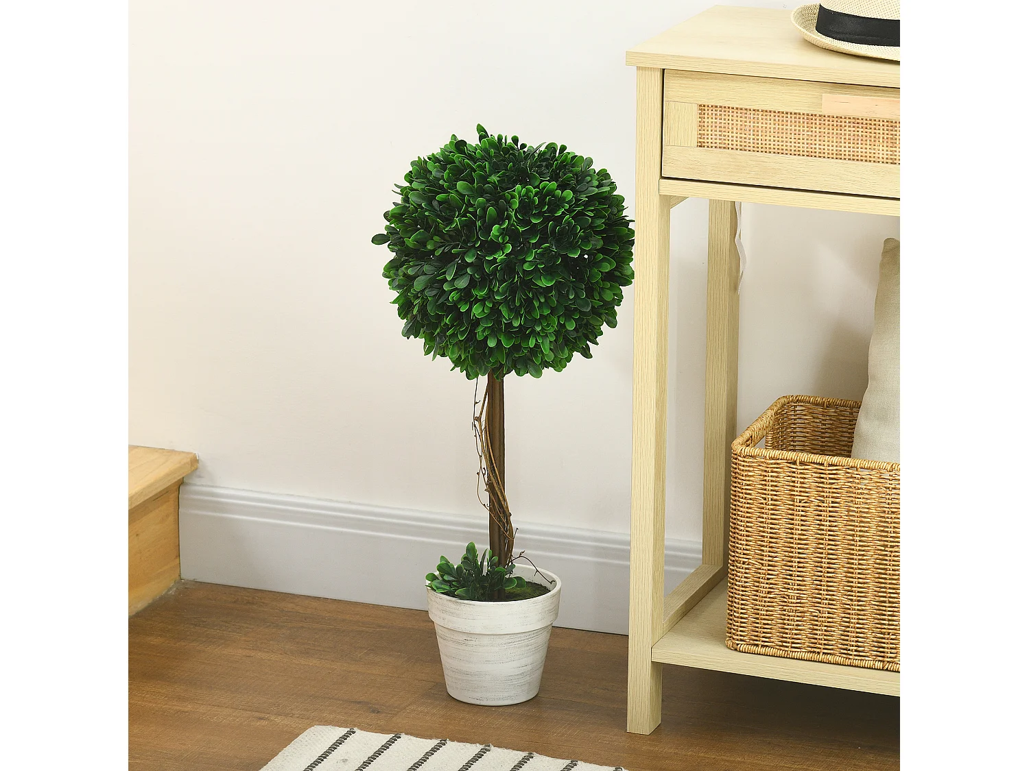 Set 2 piante artificiali alberi di bosso con vaso ø28x60cm e muschio