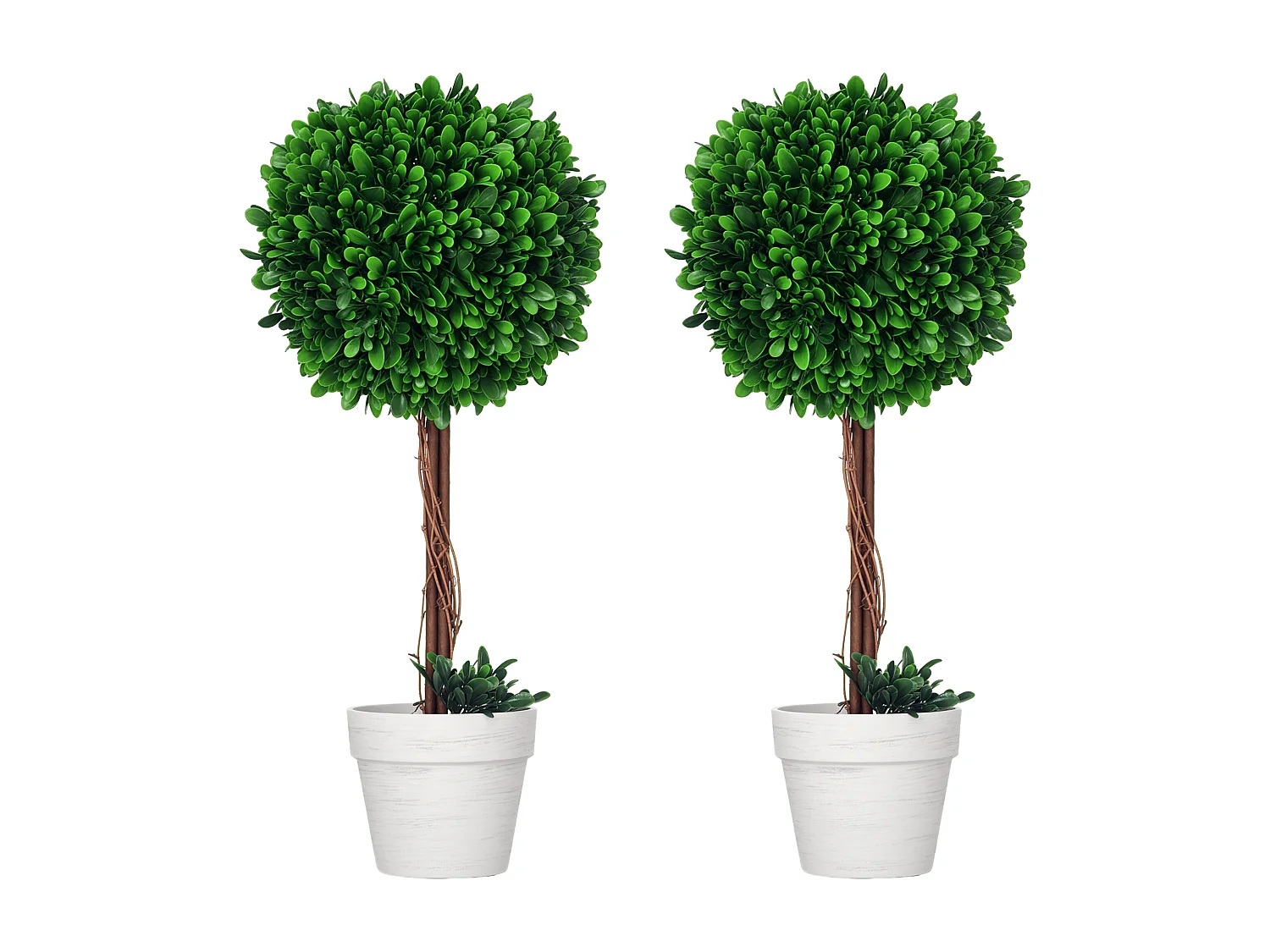 Set 2 piante artificiali alberi di bosso con vaso ø28x60cm e muschio