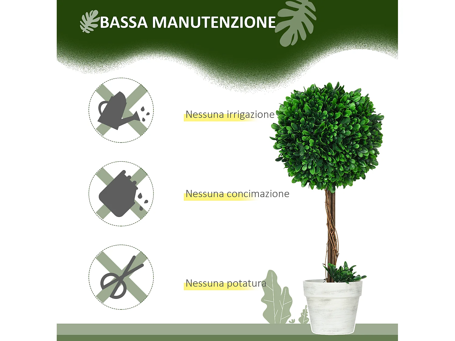 Set 2 piante artificiali alberi di bosso con vaso ø28x60cm e muschio