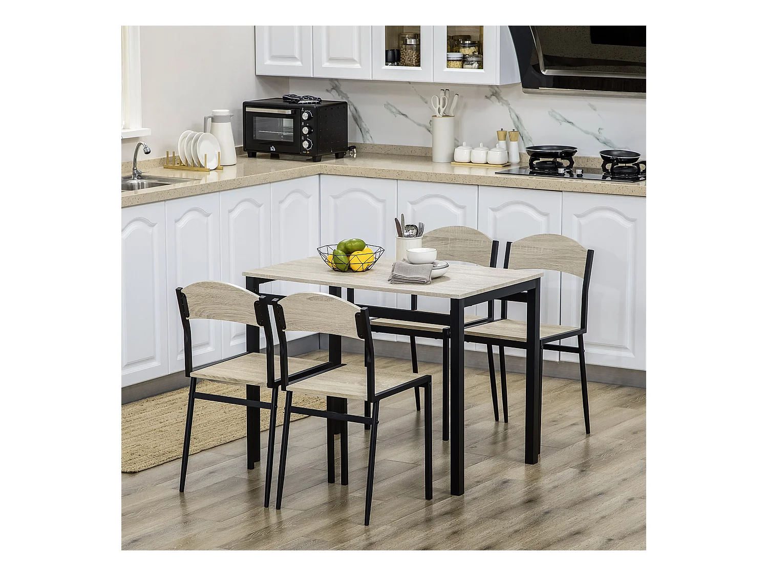 Set da pranzo con tavolo rettangolare e 4 sedie in mdf acciaio