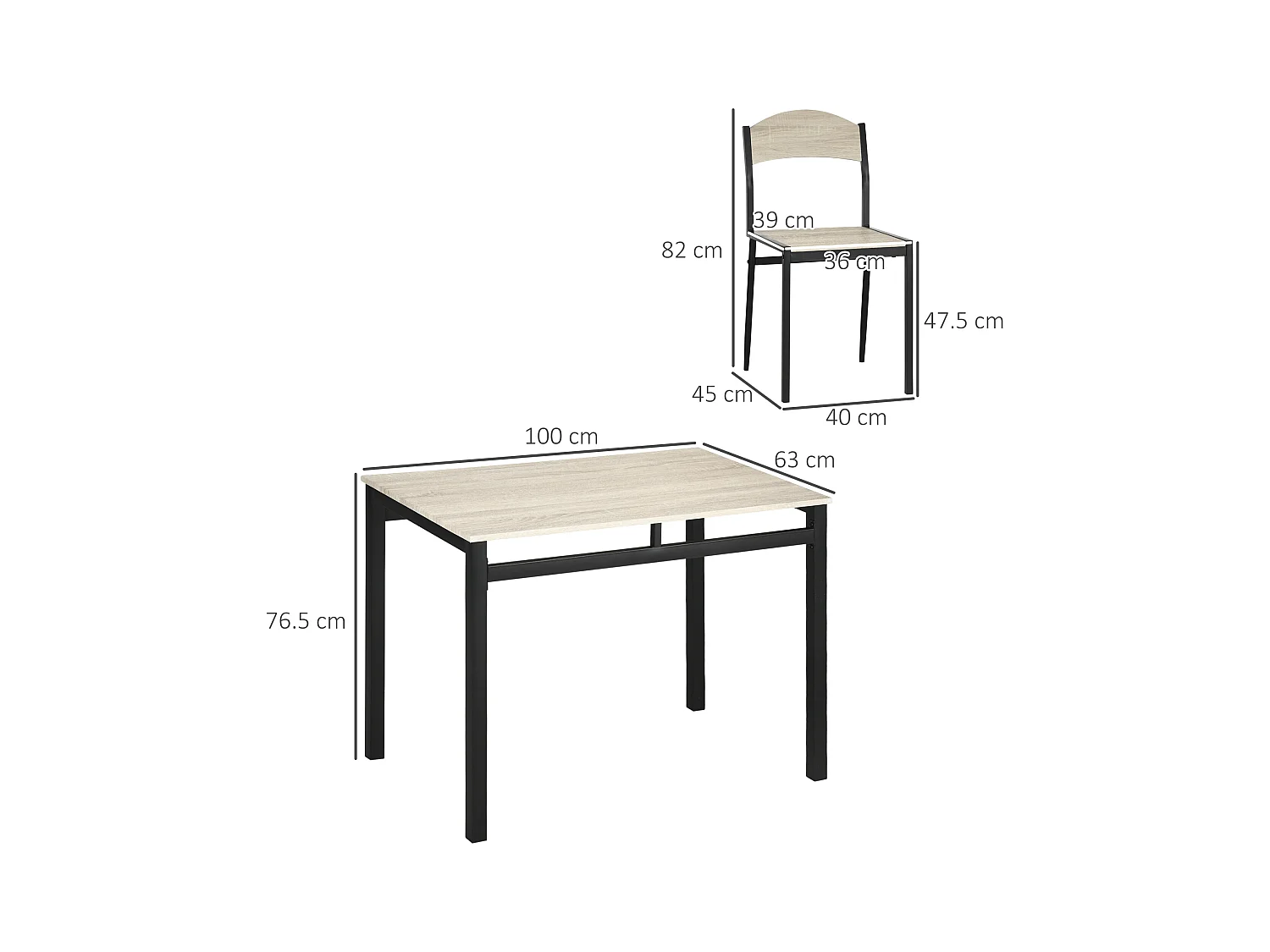 Set da pranzo con tavolo rettangolare e 4 sedie in mdf acciaio