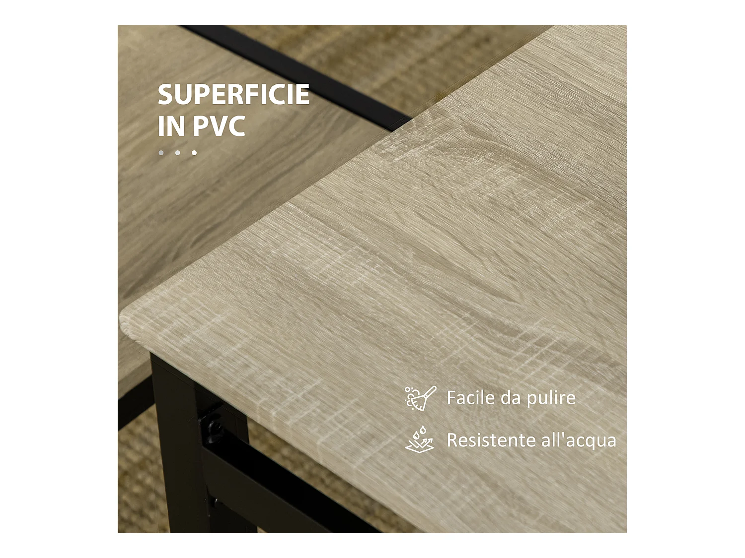 Set da pranzo con tavolo rettangolare e 4 sedie in mdf acciaio