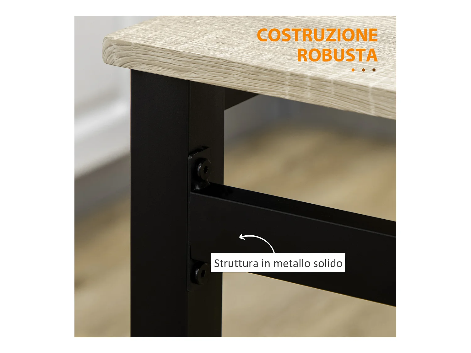 Set da pranzo con tavolo rettangolare e 4 sedie in mdf acciaio