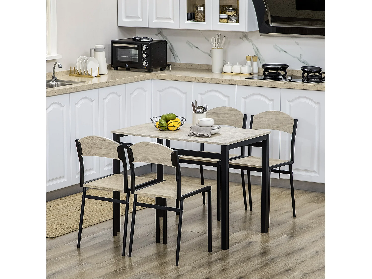 Set da pranzo con tavolo rettangolare e 4 sedie in mdf acciaio