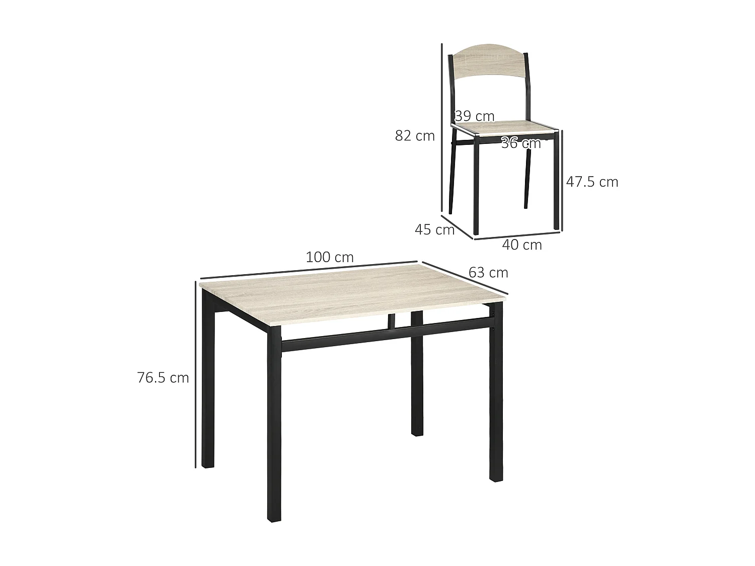 Set da pranzo con tavolo rettangolare e 4 sedie in mdf acciaio