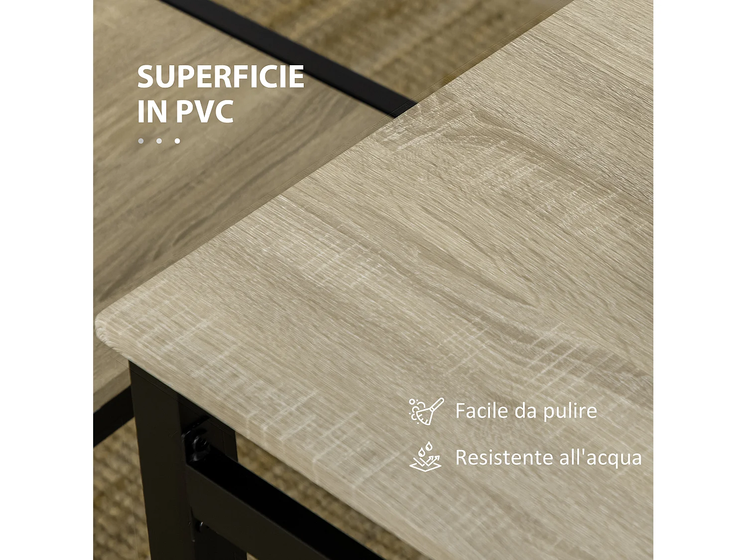 Set da pranzo con tavolo rettangolare e 4 sedie in mdf acciaio