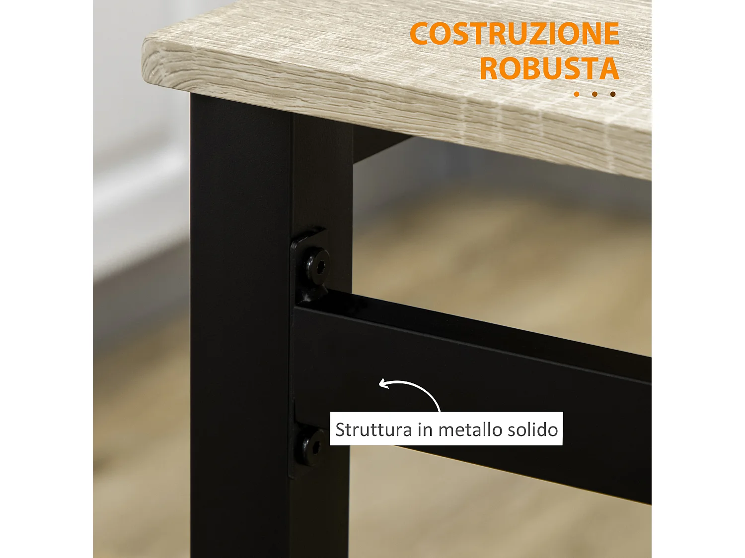 Set da pranzo con tavolo rettangolare e 4 sedie in mdf acciaio