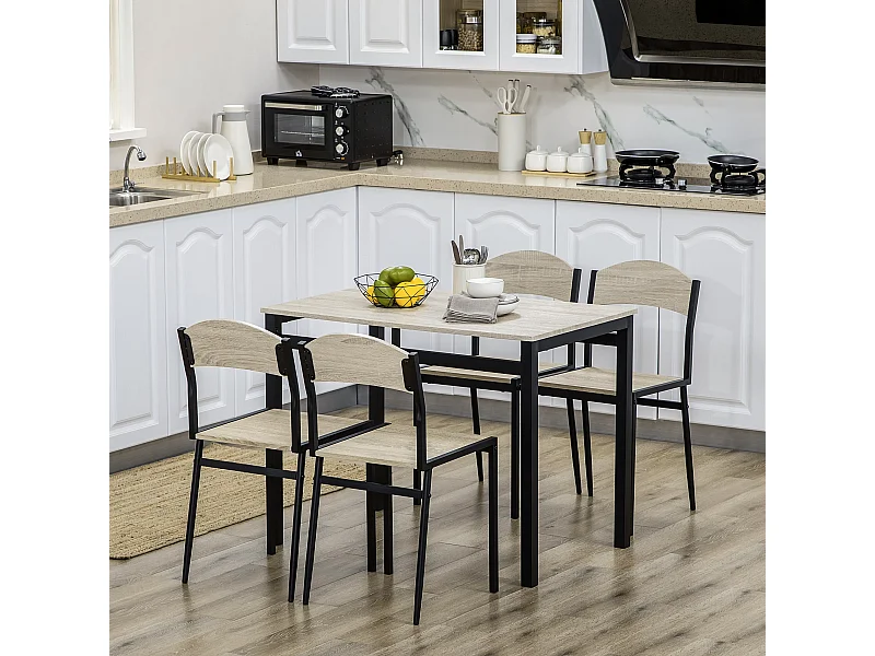 Set da pranzo con tavolo rettangolare e 4 sedie in mdf acciaio