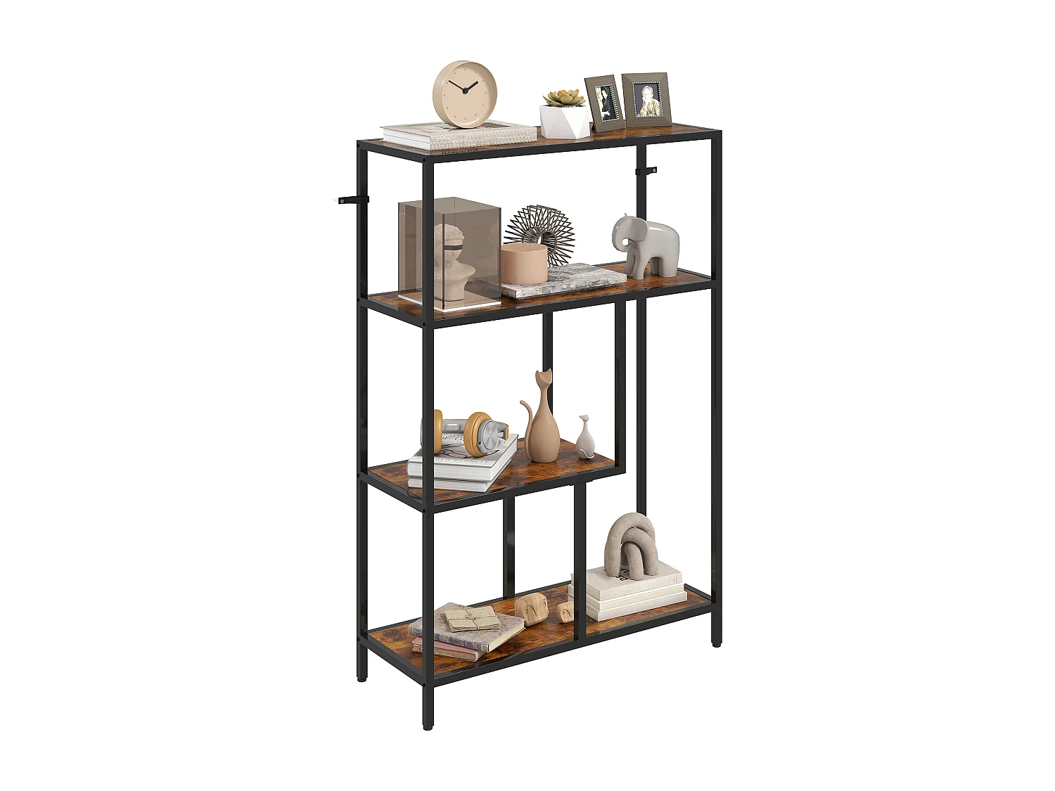 Libreria 4 ripiani stile industriale in legno e metallo marrone