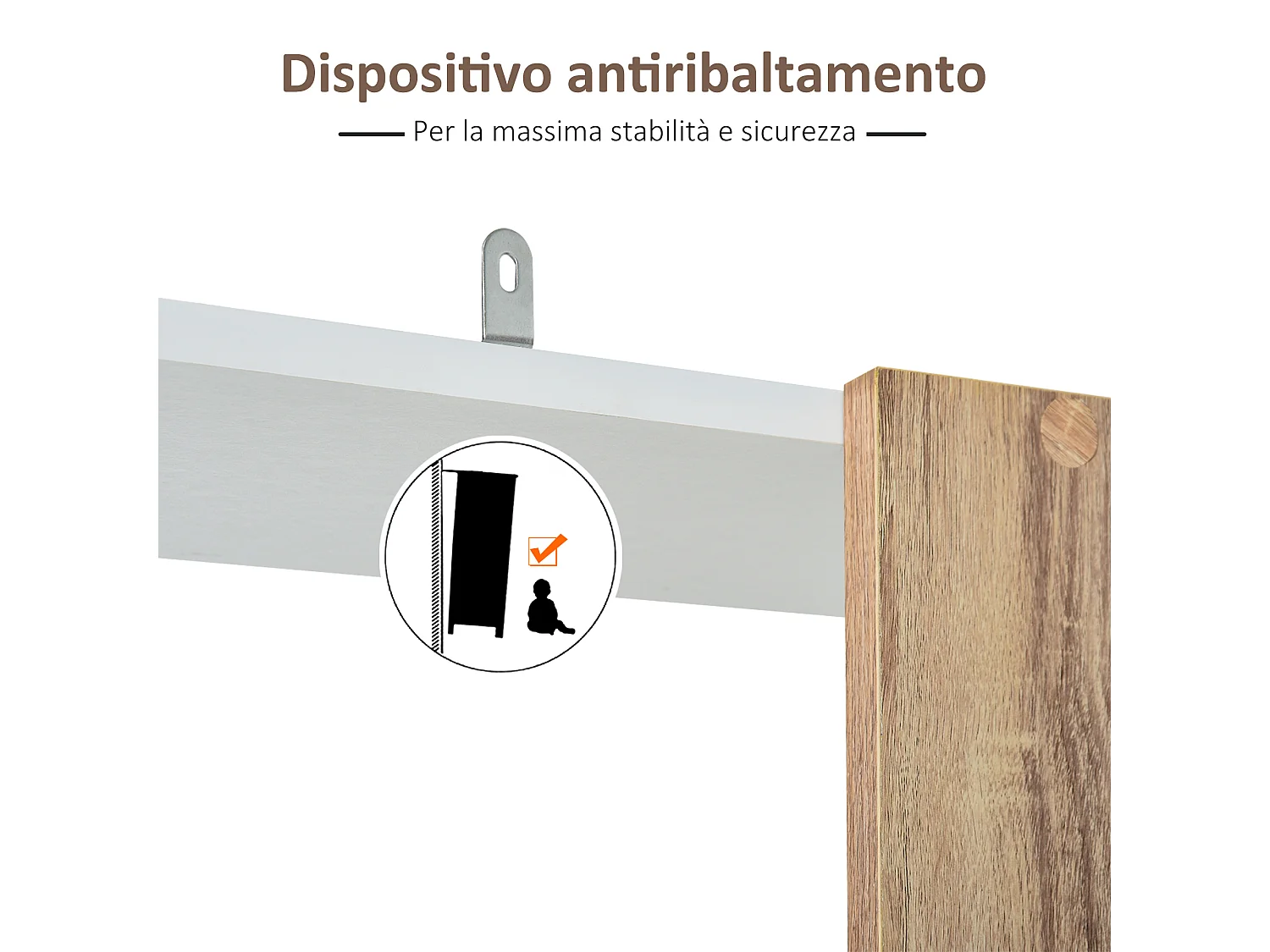 Scaffale libreria a parete 5 ripiani in legno color rovere e bianco