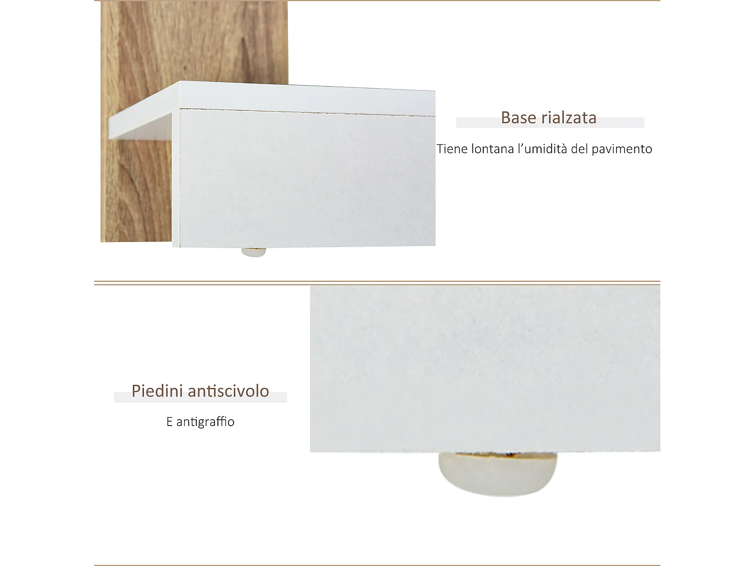 Scaffale libreria a parete 5 ripiani in legno color rovere e bianco