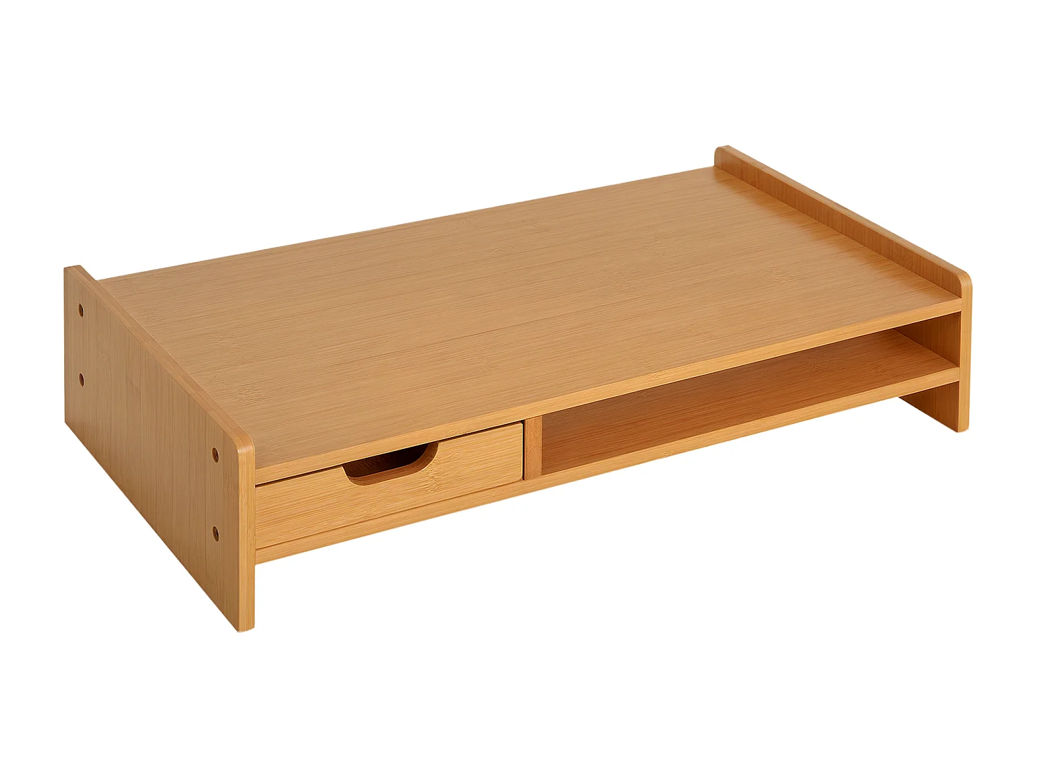 Supporto monitor pc in bambù con spazio portaoggetti in bambù