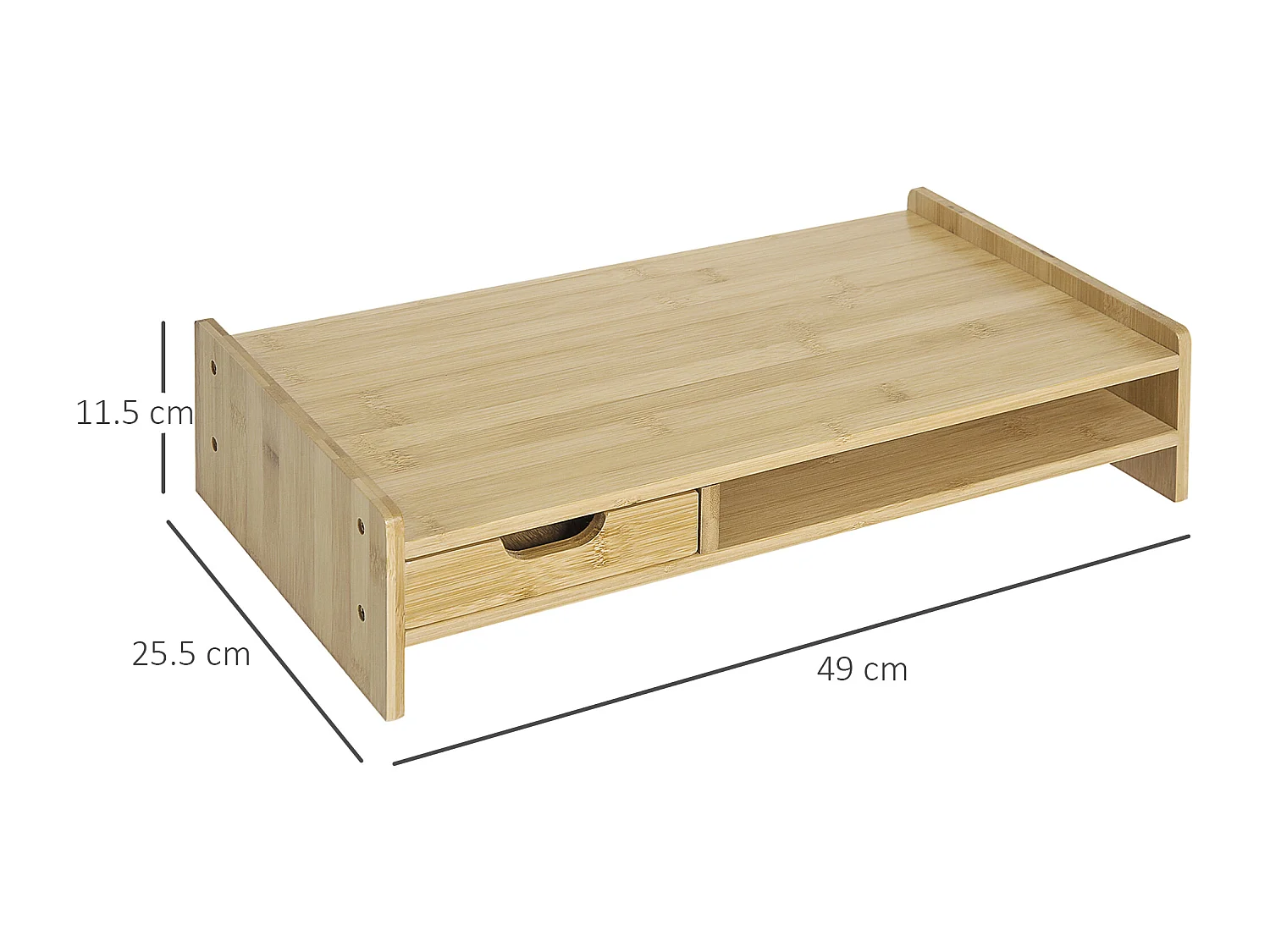 Supporto monitor pc in bambù con spazio portaoggetti in bambù