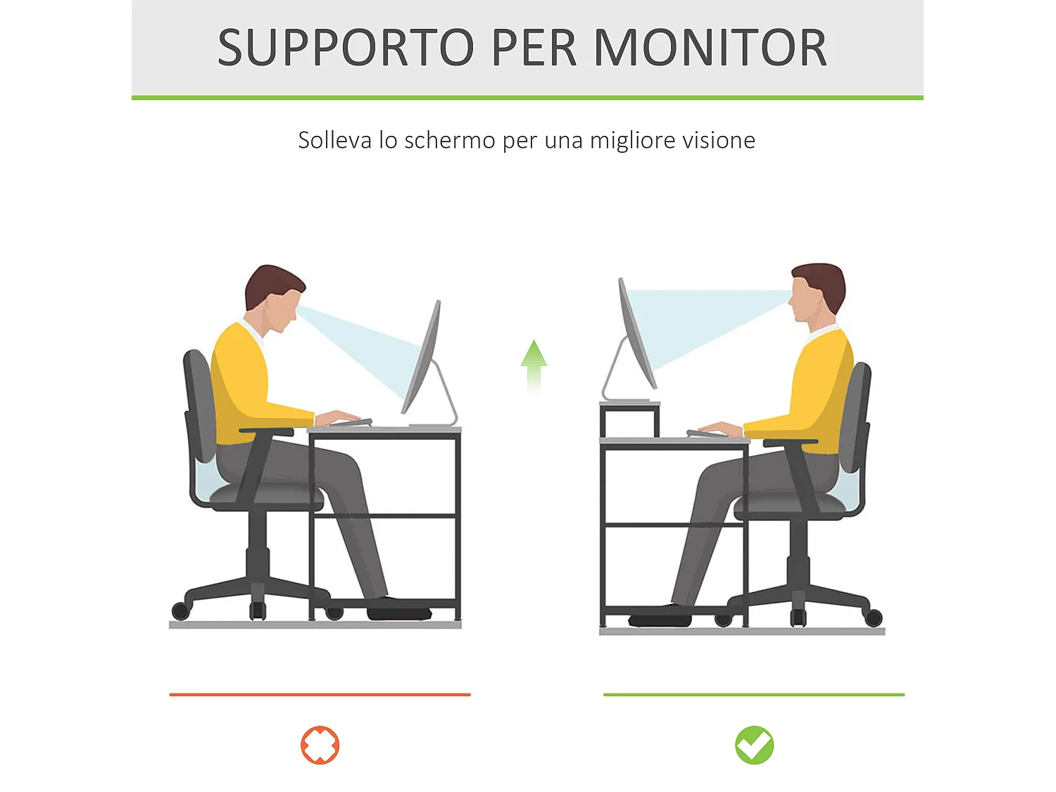 Supporto monitor pc in bambù con spazio portaoggetti in bambù