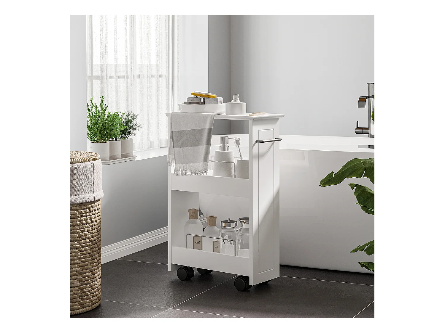 Carrellino salvaspazio multiuso in mdf con ruote girevoli